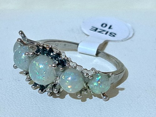 Sterling silver opal green - silver, opal/green