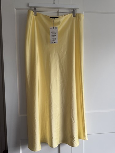 Zara yellow satin line midi - zara,
