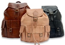  100% Organic Real Leather Backpack Rucksack Bag Womens Mens Vintage *Handmade*