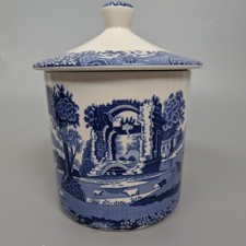 Spode Blue Italian Ceramic Storage Jar Lid Blue White Cannister Kitchen