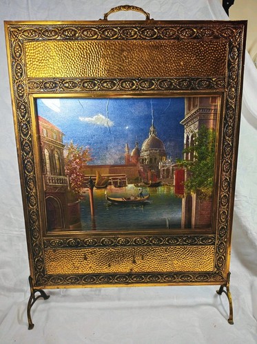 Vintage brass fire screen - vintage,
