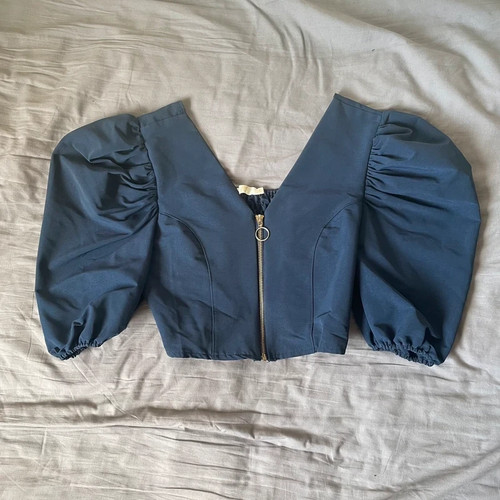 Navy puff sleeve - navy, top