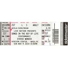STEVIE WONDER Full Concert Ticket Stub WASH DC 11/9/14 SONGS IN THE KEY OF LIFE