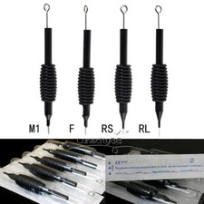 5X Disposable Tattoo Tubes 3/4" Black+5 Matching Needles Various Sizes Available