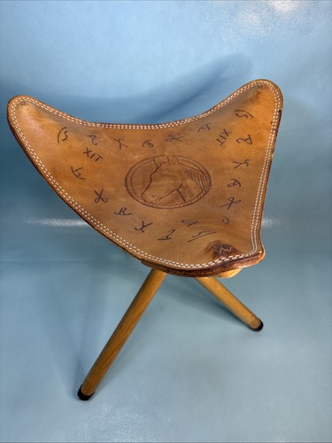 Vintage tripod stool - tripod, leather