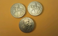 3 of 1977 Queen Elizabeth II Silver Jubilee Crown Coins Horseback Design