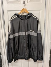 Adidas Black Grey Reversible Jacket Windbreaker Coat Mens XL Retro Itasca Zip