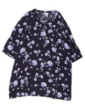 JANINA Womens 3/4 Sleeve Tent Dress EU 54 5XL Navy Blue Floral Viscose BZ09