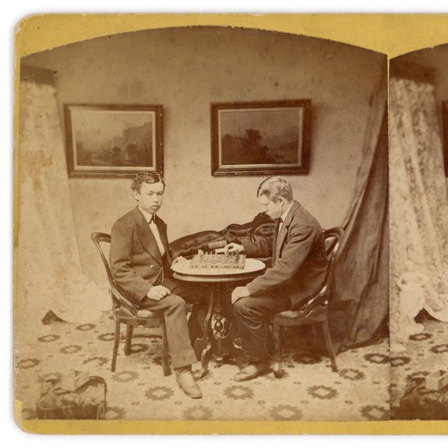 Stereoview chess players - stereoview,
