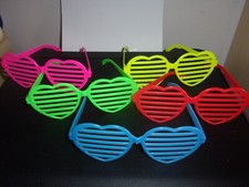 Five Neon 80s Heart Shaped, Plastic RETRO Shutter Shades