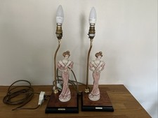 Pair Of Vintage Giuseppe Armani Florence Table Lamps Lady With Tea Cup ( Italy )