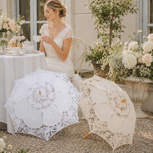 Lace sun umbrella - lace, wooden