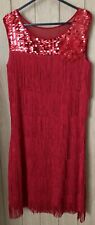 Vintage Style 20s Flapper Party Red Roman Originals Fringe Dress Size UK 10