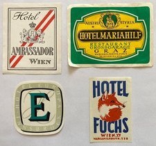 Original Vintage Luggage Labels AUSTRIA - VIENNA -INNSBRUCK  -HOTEL FUCHS - 4pcs