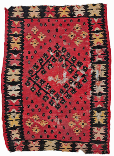 Antique wool fragment rug - antique,