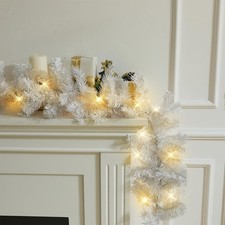 9FT Christmas Garland With LED Lights Up Fireplace Artificial Wreath Decoration