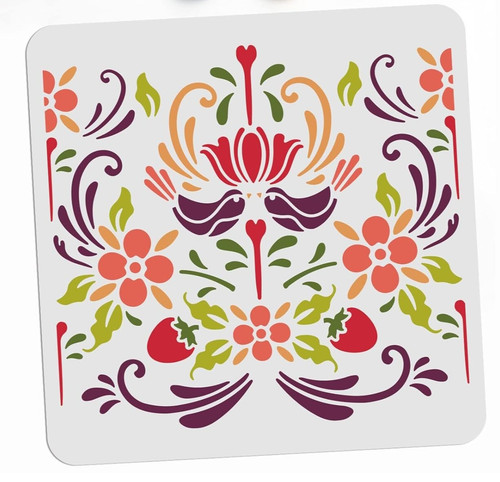 Vintage floral bird stencil - floral,