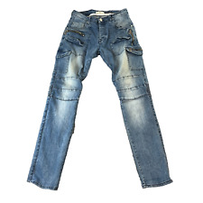 883 Police Jeans 29 34 * Biker Cargo Double Knee Stretch Light Wash Blue Cassady