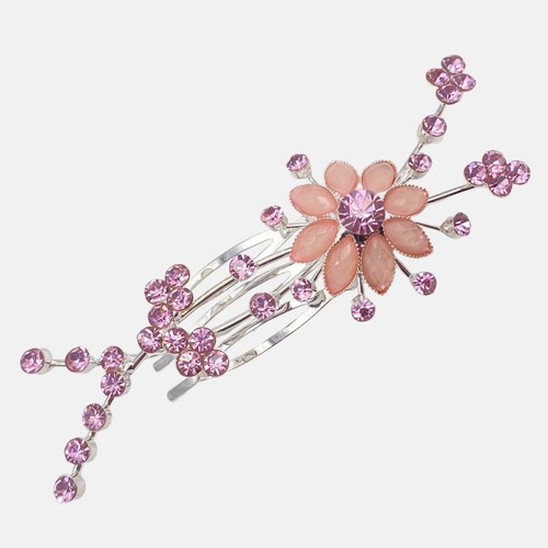 Pink rose floral hair comb - pink,