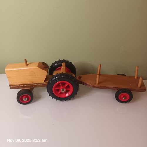 Hand made wooden tractor with - made,