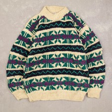 Vintage 80s Ecuadorian Chunky Knitted Jumper L Wool Men's Blue Patterned