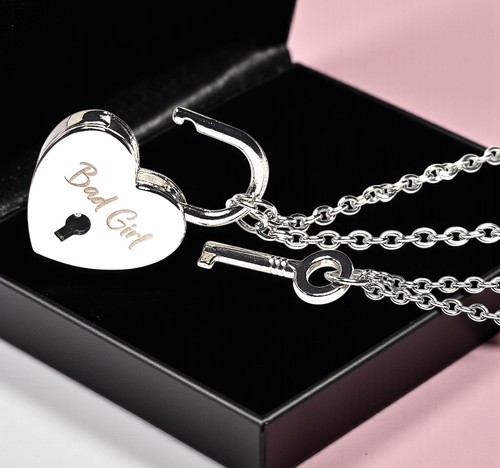 Silver heart padlock key - heart,