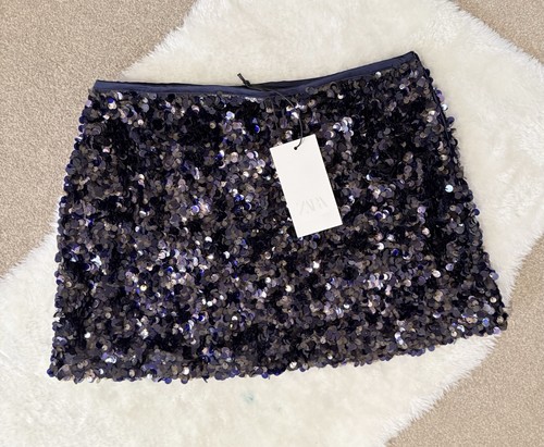 Zara navy sequin mini skirt - navy,