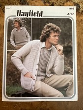 Mens Knitting Patterns Aran Cardigan & Jumper 36-44” Hayfield 1488