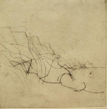 Original illegibly pencil signed drypoint etching; Minimalist Landscape