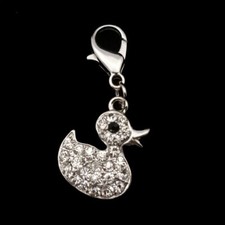 Rhinestone Zinc Alloy Silver Duck Charm
