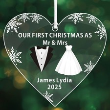 Personalised Mr & Mrs Bauble Christmas Tree Decoration New Married Couple Gift