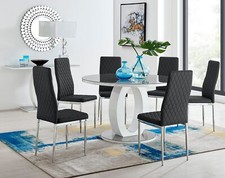 GIOVANI Round White Gloss and Grey Glass Dining Table & 4/6 Faux Leather Chairs