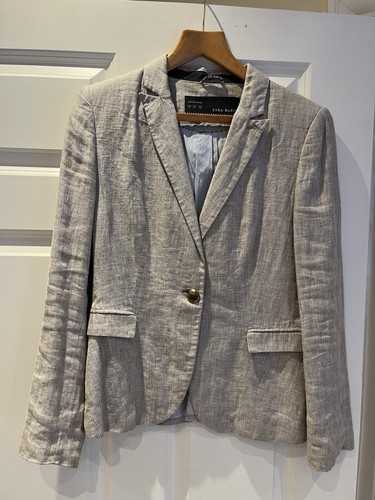 Zara women grey linen blazer - women's,