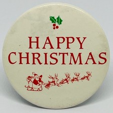 Happy Christmas Santa Reindeer Holly Vintage Pin Badge Merry Xmas Present Gift