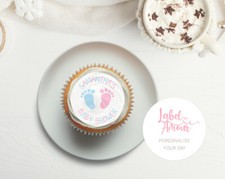 24 PERSONALISED Baby Shower Feet Gender Reveal Party Cake Cupcake Edible Toppers