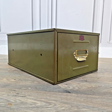 Vintage “Veteran Series” British Metal Filing Index Drawer – Green Industrial