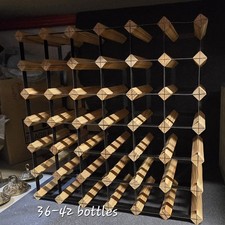 36-42 Bottle Wine Rack, Finished In Gloss Black With Pine Sections