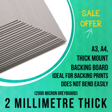 2000 Micron Greyboard, A3, A4, 2mm Card, Thick Mount Backing Board, SALE OFFER