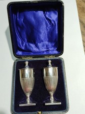 Antique  Solid Silver Salt And Pepper Pots Horace Woodward & Co Ltd 1911 Cased