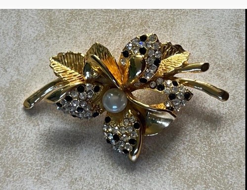 Vintage faux pearl rhinestone - faux,