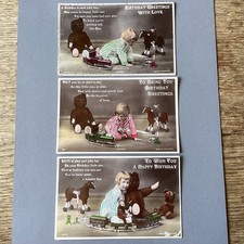 Girl, Teddy Bear, Train Set, Toy Horse, Steiff? Monkey: 3 Beagles Postcards 1928