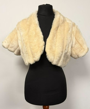 Debut Cream Faux Fur Shawl Quilted Bolero Jacket M/L Autumn Winter Formal Attire