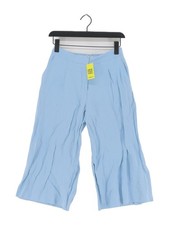 Hobbs Women's Trousers UK 8 Blue Silk with Linen, Polyester Wide-Leg Cropped