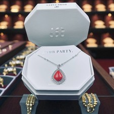 Bomb Party Red Magnesite Necklace Rhodium Plated Pendant NWT Gift Trendy