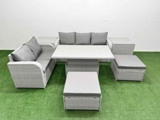 Fimous PE Rattan Garden Furniture Set Reclining Chair Sofa Double Love Seat Set