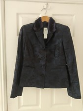 Paule Vasseur Womens Slik Blend Jacket & Skirt Blue Black Floral Birds Size 10