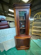 Dark Oak Effect Wooden Corner Cabinet With Shelves In Two pieces.  Glass Fronted