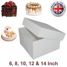 White Cake Box & Lid Square Stapleless 6, 8, 10, 12 & 14 Inch Birthday Wedding