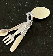 Vintage Sterling Silver Bracelet Charm KNIFE SPOON FORK SET TABLE-WARE 1.48g