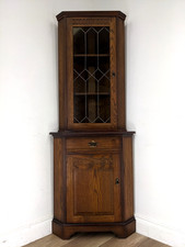 CABINET Corner Display Unit Glazed Leaded Door Shelves Ornate Handles